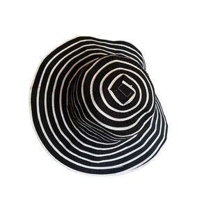 Jacobsons Black White Striped Ribbon Sun Hat One Size